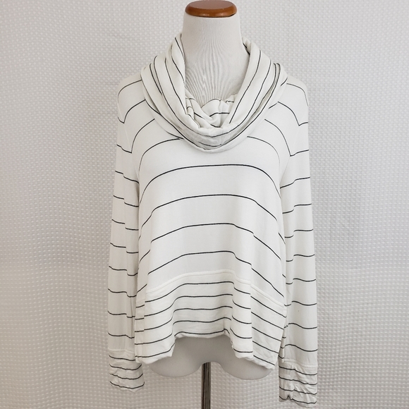 Lou & Grey Signaturesoft Top White Black Stripe Cowl Neck Shirt size Small - Picture 2 of 7